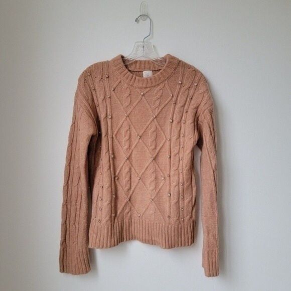 A New Day Cable Knit Embellished Crew Neck Sweater Coral Pink Siz XS - Picture 8 of 10